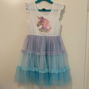 Zunie White Dress with Purple and Blue Tulle